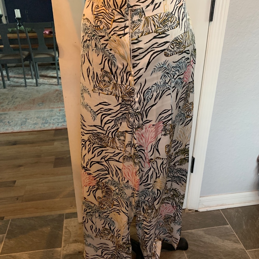 White satin tiger print pants